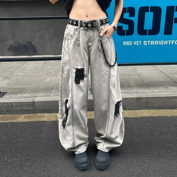 AIDASE  -  American Style Men's Ripped Jeans Korean Version Trendy Stylish High Street 2025 Summer New Denim Long Pants Tide 21E6836 aidase-shop